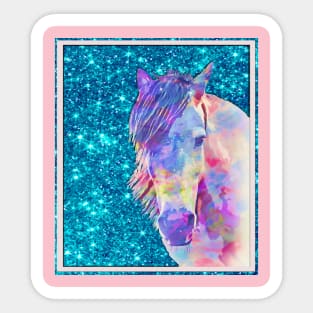 Horse Head Abstract Turquoise Blue Glitter Sticker